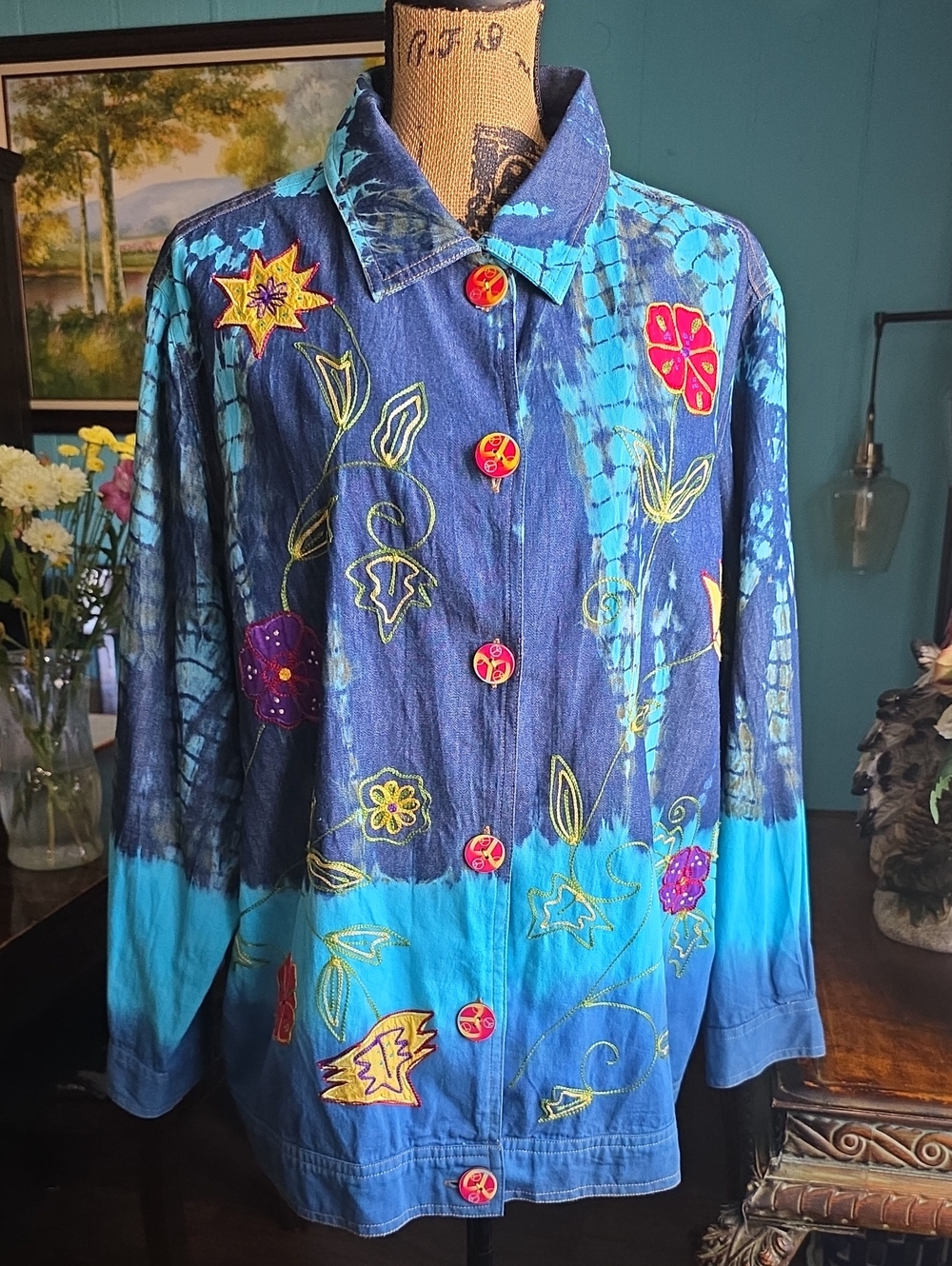 Indigo Moon Women's Turquoise and Navy Lightweight Jacket